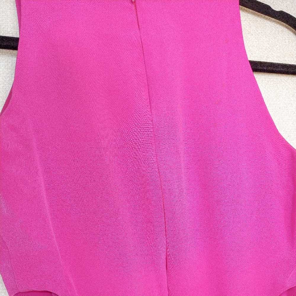 FLAWED Naven Hot Neon Pink Side Cut Out High Neck 100% Silk Mini Dress Size XS - Picture 8 of 10